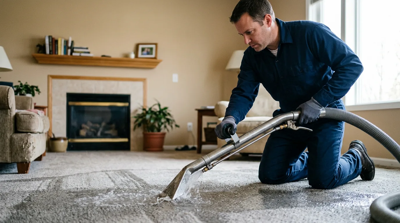 Water damage restoration technician working near Waldo, WI